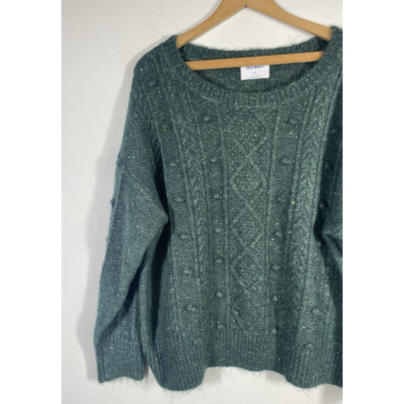 Old Navy Sweater Sz 2X Green Chunky Knit Womens Cable Knit Fisherman Cabin Core - Picture 3 of 12